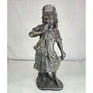 VTG Girl Statue Figurine Sculpture Bronze Tone Shushing Secret Whispering 17"inc